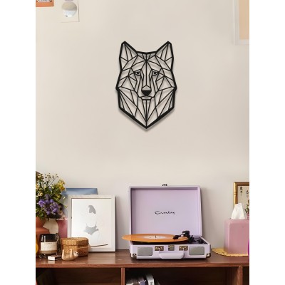 Geometrik Kurt Duvar Sanatı, Siyah Metal Tel Duvar Panosu, Oturma Odası veya Ofis İçin Modern Hayvan Dekoru, Minimalist Kurt Heykeli, Eşsiz Hediye